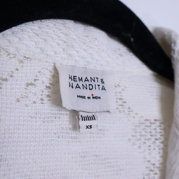 HEMANT & NANDITA Chemical Lace Button Front Shirt White Floral Women's XS - Picture 11 of 13